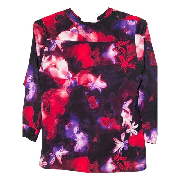 Calvin Klein Women 2X Tunic Blouse Pockets Roll Tab Sleeve Button Up Sheer Plus - Picture 2 of 13